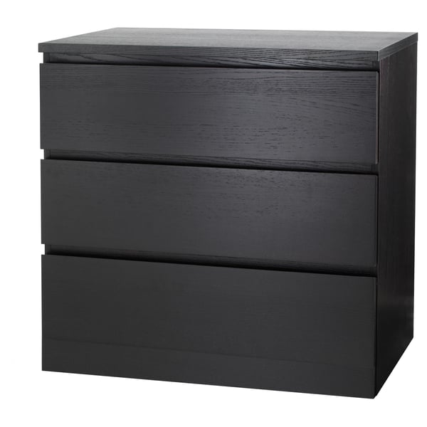 MALM chest of 3 drawers, black-brown, 80x78 cm