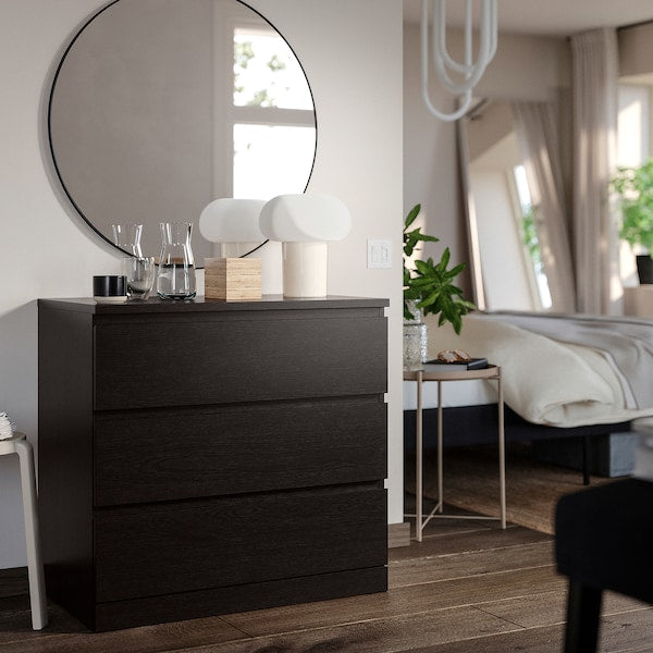 MALM chest of 3 drawers, black-brown, 80x78 cm