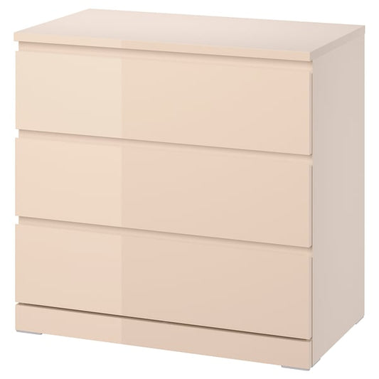 MALM - MALM Chest of 3 drawers, light orange/high-gloss, 80x78 cm