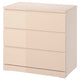 MALM chest of 3 drawers, light orange/high-gloss, 80x78 cm