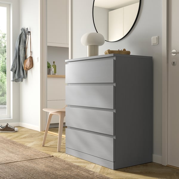 MALM - Chest of 4 drawers, grey stained, 80x100 cm