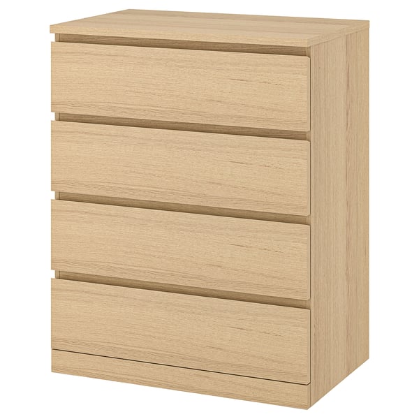 MALM chest of 4 drawers, white stained oak veneer, 80x100 cm