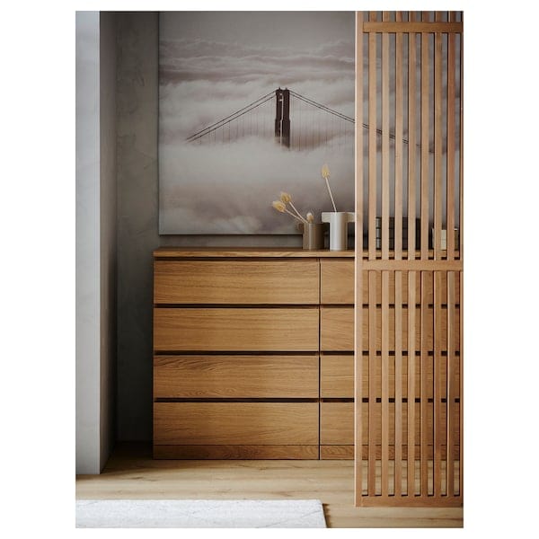 Ikea MALM - Chest of 4 drawers, white stained oak veneer, 80x100 cm