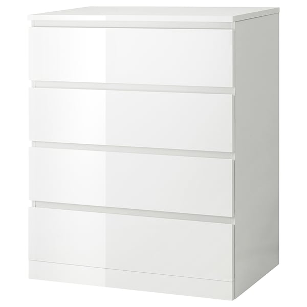 MALM chest of 4 drawers, high-gloss white, 80x100 cm