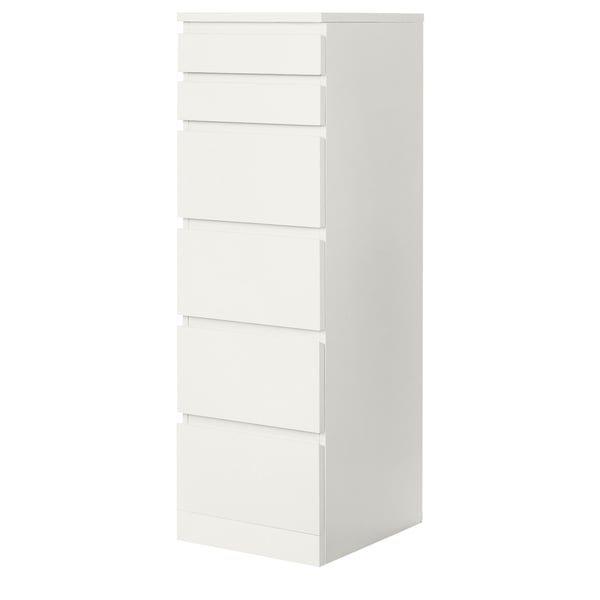 MALM chest of 6 drawers, white/mirror glass, 40x123 cm