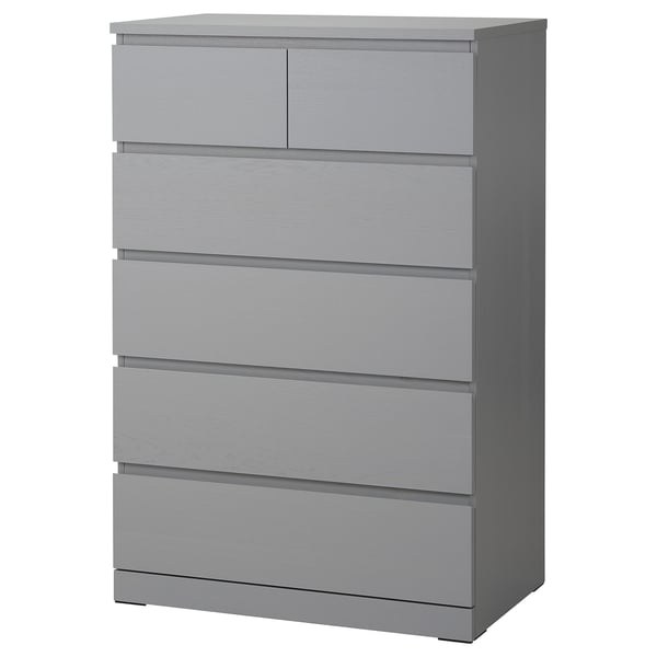 MALM chest of 6 drawers, grey stained, 80x123 cm