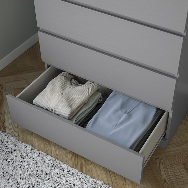 MALM chest of 6 drawers, grey stained, 80x123 cm