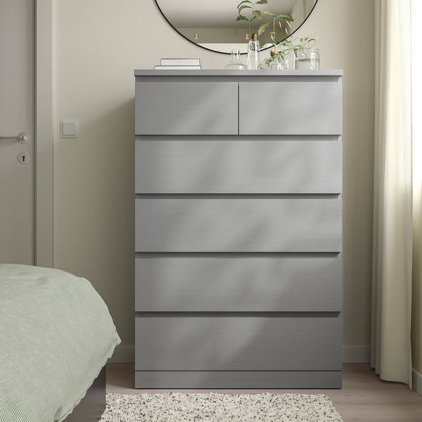 MALM chest of 6 drawers, grey stained, 80x123 cm
