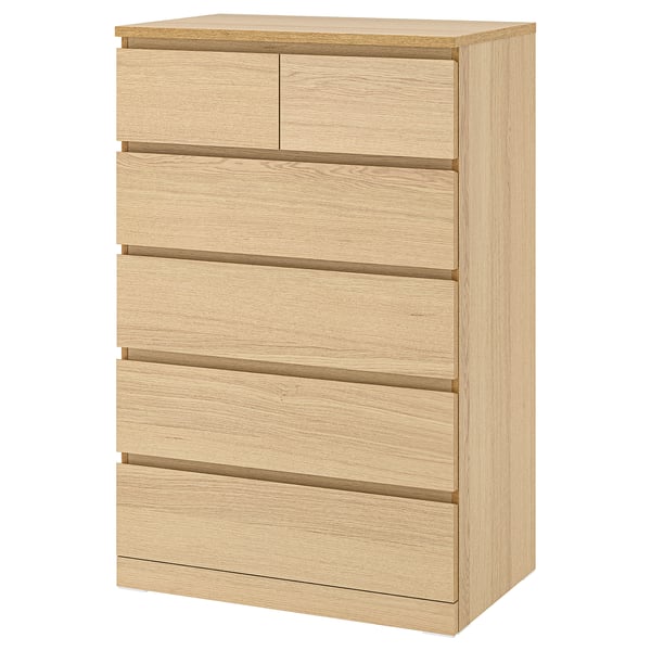 MALM chest of 6 drawers, white stained oak veneer, 80x123 cm