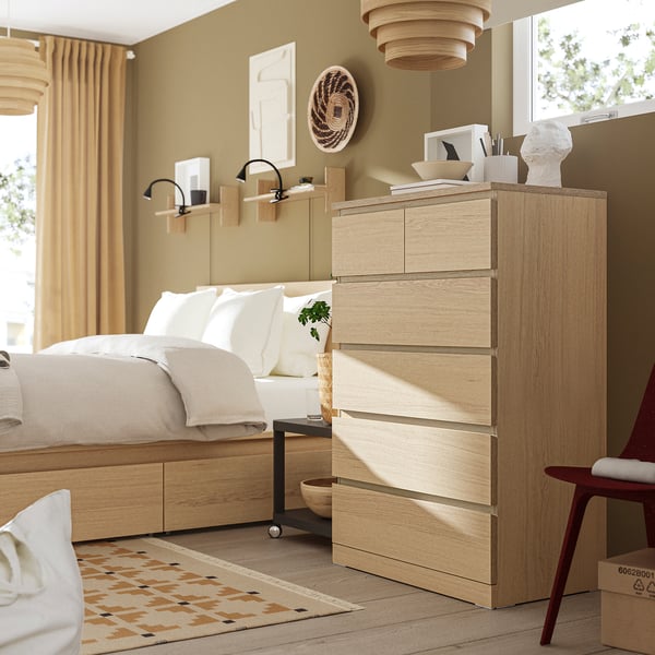 MALM chest of 6 drawers, white stained oak veneer, 80x123 cm