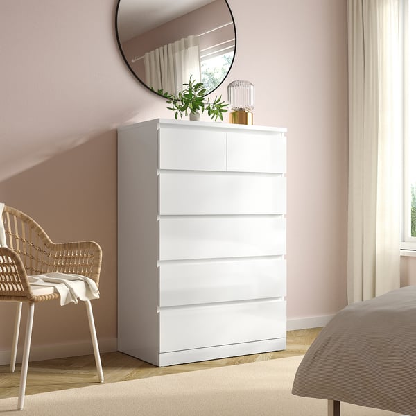 MALM chest of 6 drawers, high-gloss white, 80x123 cm