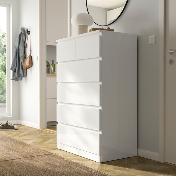 MALM chest of 6 drawers, high-gloss white, 80x123 cm