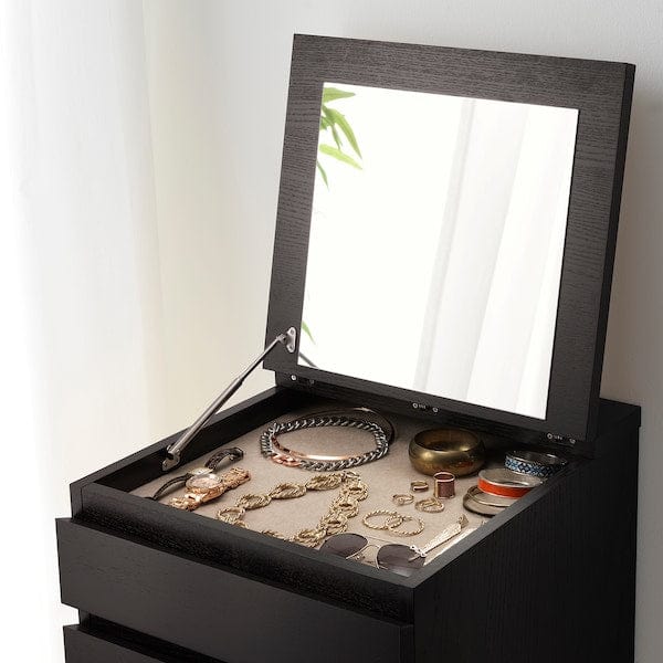 Ikea MALM - Chest of 6 drawers, black-brown/mirror glass, 40x123 cm