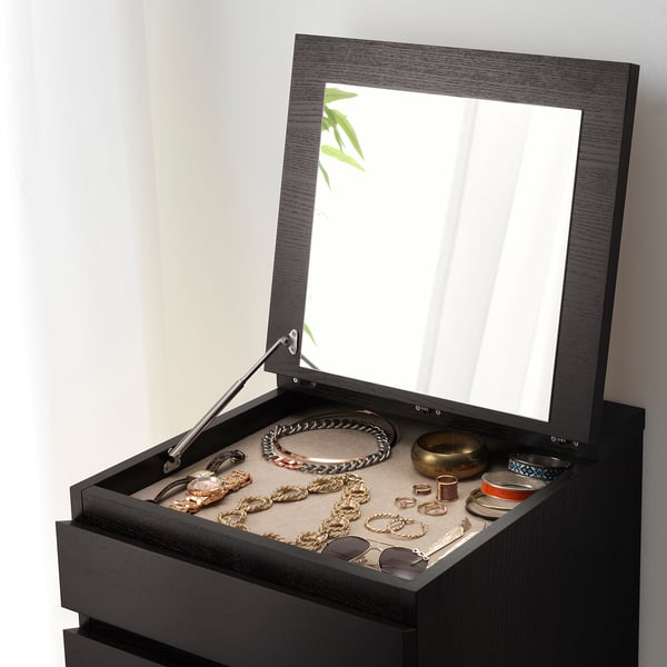 MALM chest of 6 drawers, black-brown/mirror glass, 40x123 cm