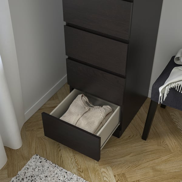 MALM chest of 6 drawers, black-brown/mirror glass, 40x123 cm