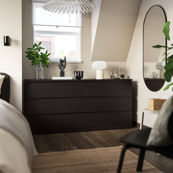 MALM chest of 6 drawers, black-brown, 160x78 cm