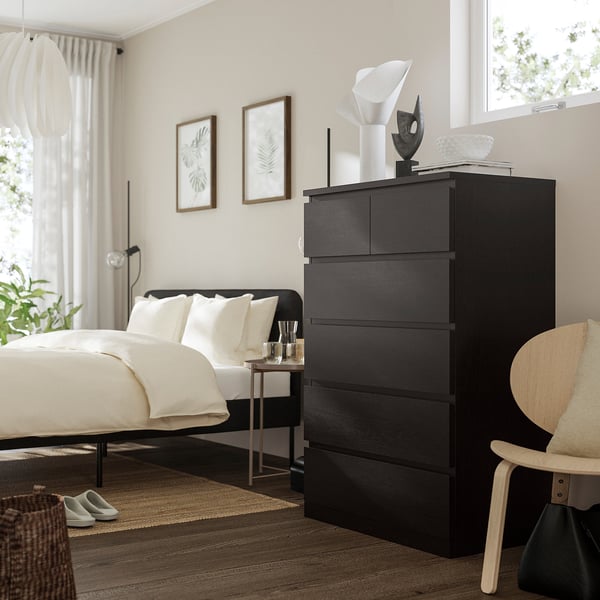 MALM chest of 6 drawers, black-brown, 80x123 cm