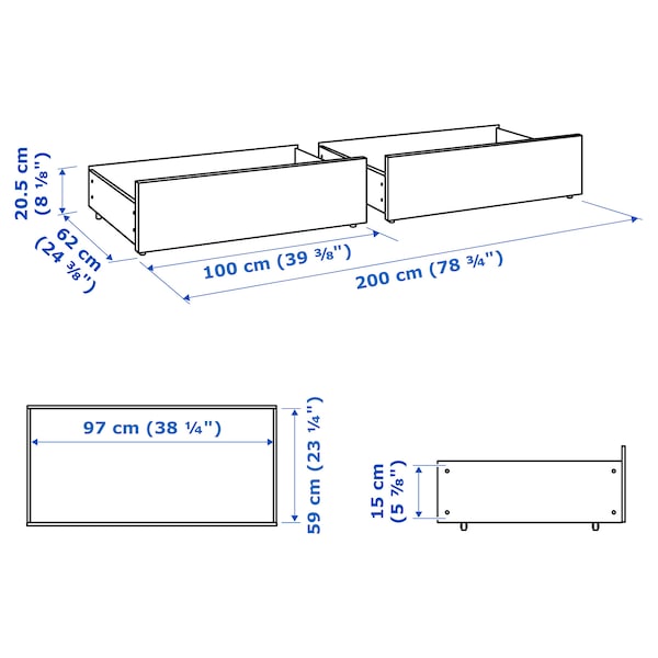 MALM - Bed storage box for high bed frame, blue, 200 cm