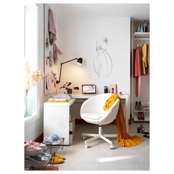 MALM desk with pull-out panel, white, 151x65 cm