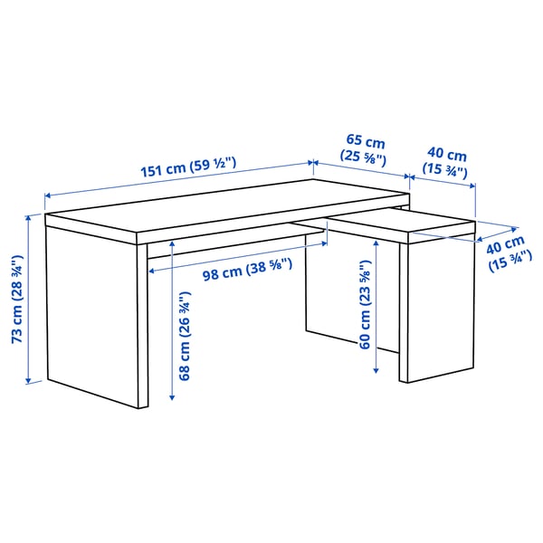 MALM desk with pull-out panel, white, 151x65 cm