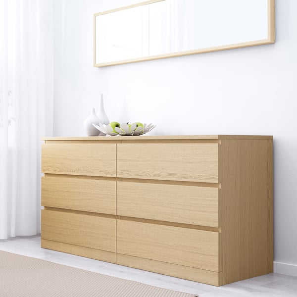 MALM bedroom furniture, set of 4, white stained oak veneer, 140x200 cm