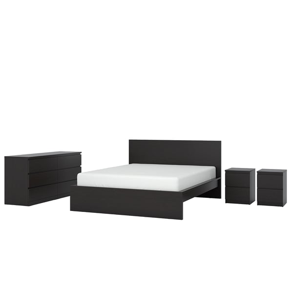 MALM bedroom furniture, set of 4, black-brown, 140x200 cm