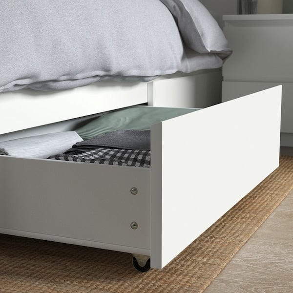 Ikea MALM High bed frame/2 storage units, white/Lindbåden, 180x200 cm