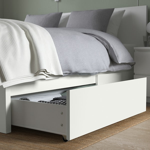 MALM High bed frame/2 storage units, white/Lindbåden, 140x200 cm