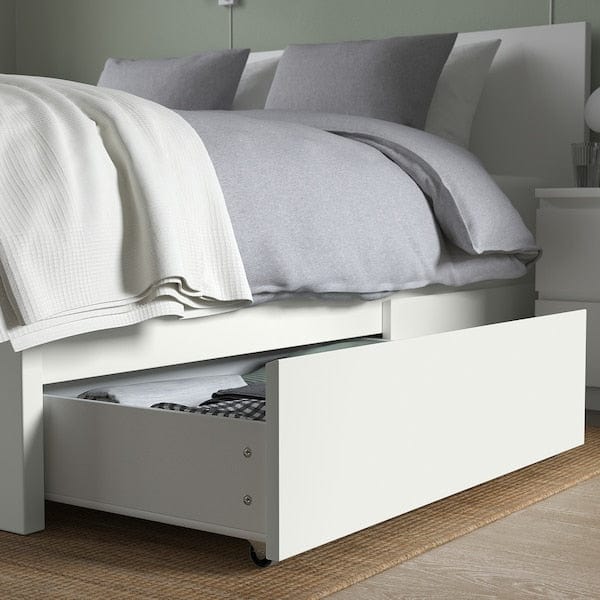 MALM Tall bed structure/2 containers - white/Lönset 160x200 cm