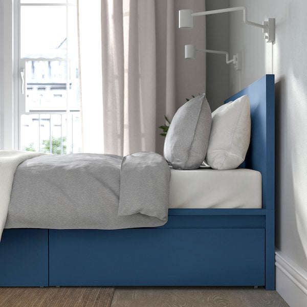 MALM - High bed frame/2 containers, blue/Leirsund,160x200 cm