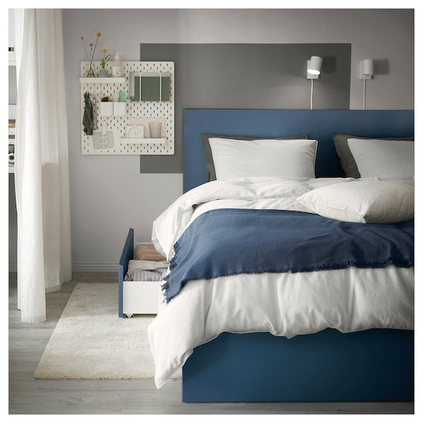 MALM - High bed frame/2 containers, blue/Lindbåden,160x200 cm