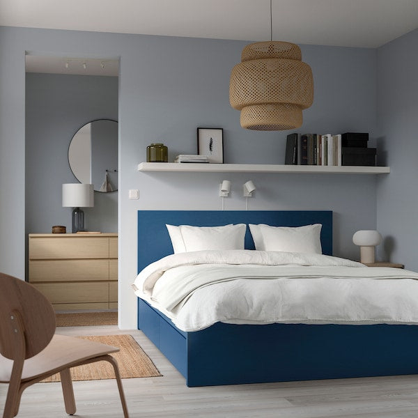 MALM - High bed frame/2 containers, blue/Lindbåden,160x200 cm