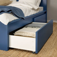 MALM - High bed frame/2 containers, blue/Luröy,140x200 cm