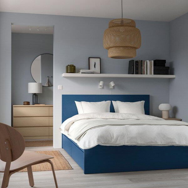 MALM - High bed frame/2 containers, blue/Luröy,160x200 cm