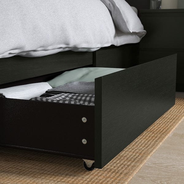 Ikea MALM Tall bed structure/2 containers - brown-black/Leirsund 180x200 cm