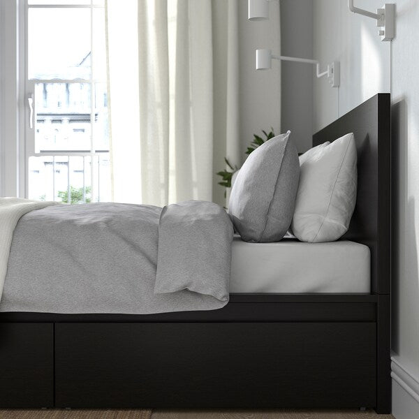 MALM Tall bed structure/2 containers - brown-black/Luröy 160x200 cm