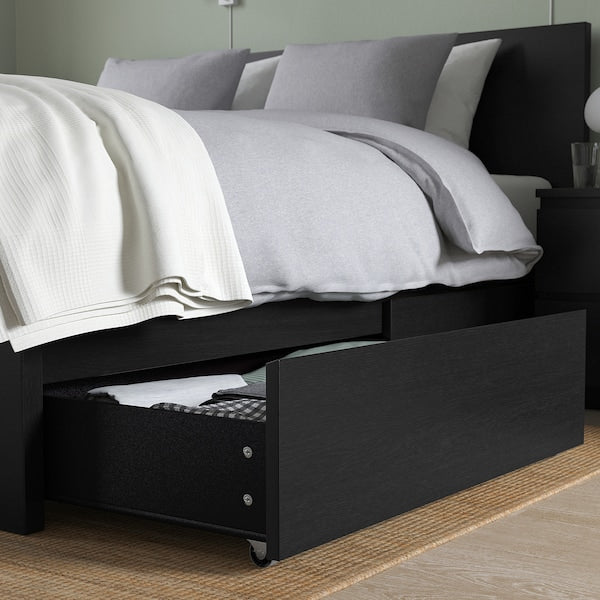 MALM Tall bed structure/2 containers - brown-black/Luröy 160x200 cm