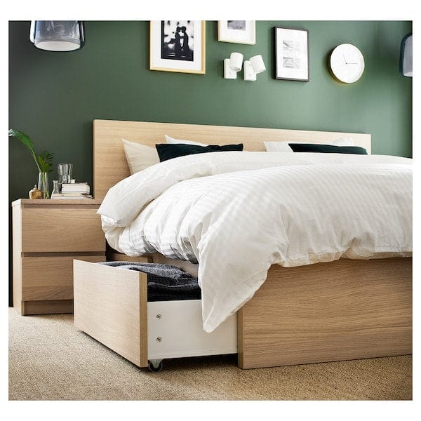Ikea MALM Tall bed structure/4 containers - veneered white mord oak/Luröy 160x200 cm , 160x200 cm