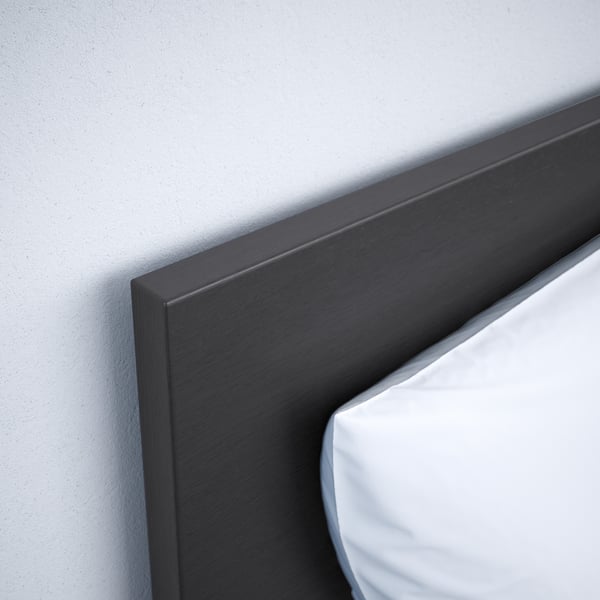 MALM bed frame, high, w 4 storage boxes, black-brown/Lindbåden, 180x200 cm
