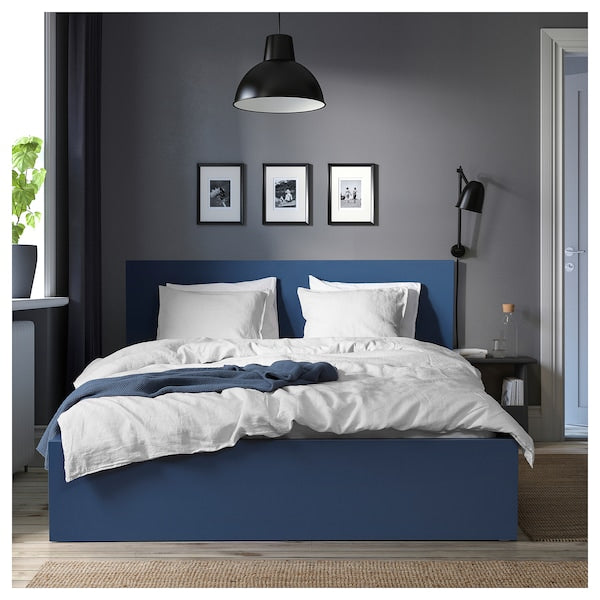 MALM - High bed frame, blue/Leirsund,160x200 cm