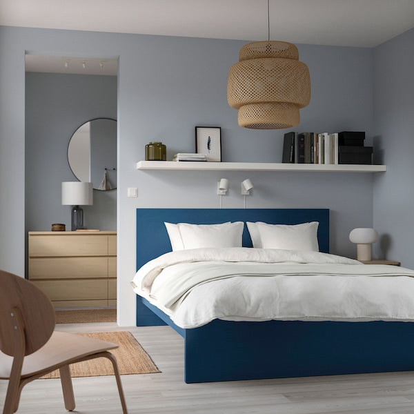 MALM - High bed frame, blue/Lindbåden,140x200 cm