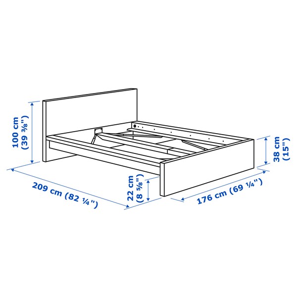 MALM - High bed frame, blue/Lönset,160x200 cm