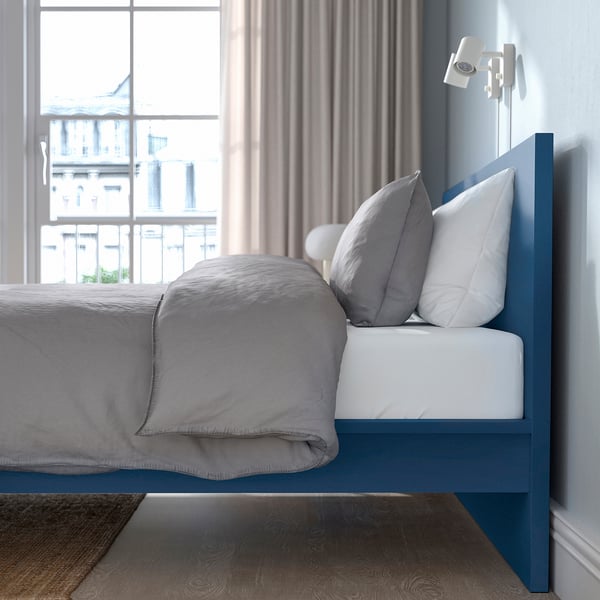MALM - High bed frame, blue/Lönset,160x200 cm