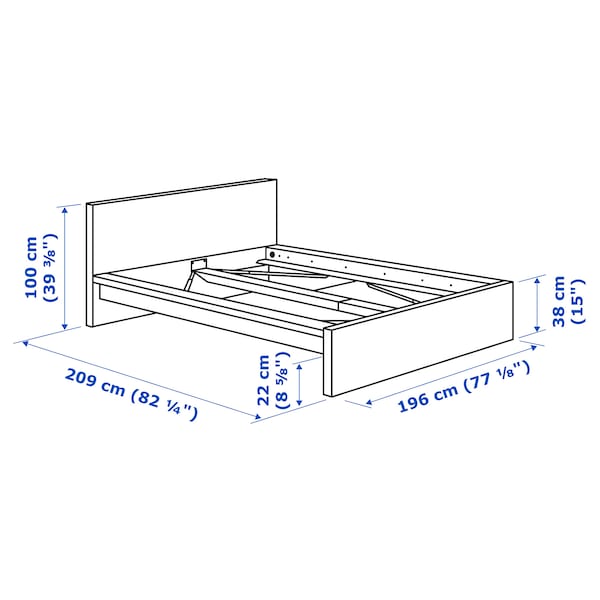 Ikea MALM High bed frame, mord white oak veneer/Lindbåden, 180x200 cm