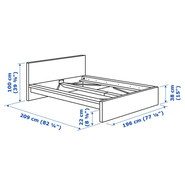 MALM bed frame, high, white stained oak veneer/Lindbåden, 180x200 cm