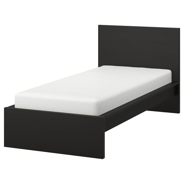 MALM bed frame, high, black-brown/Lönset, 90x200 cm