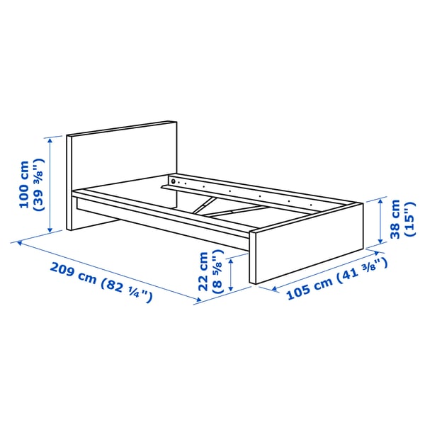 MALM bed frame, high, black-brown, 90x200 cm