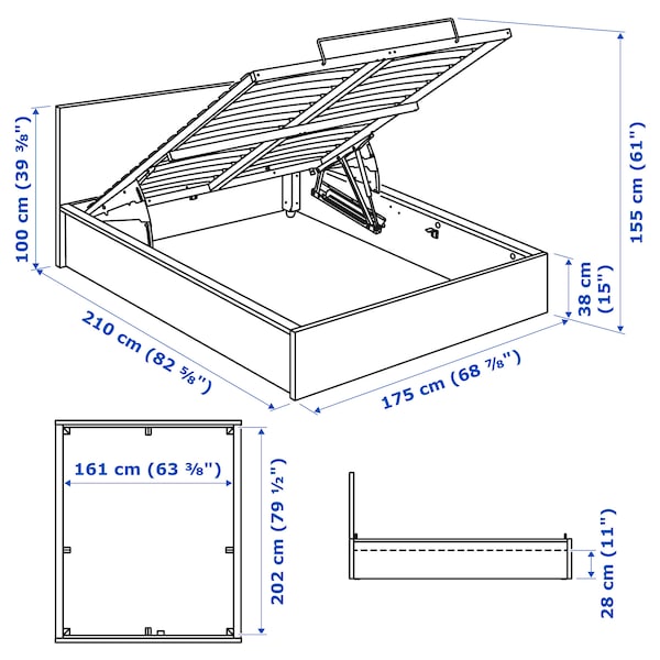 MALM Bed structure with container - white 160x200 cm , 160x200 cm