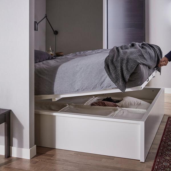 MALM Bed structure with container - white 180x200 cm ,