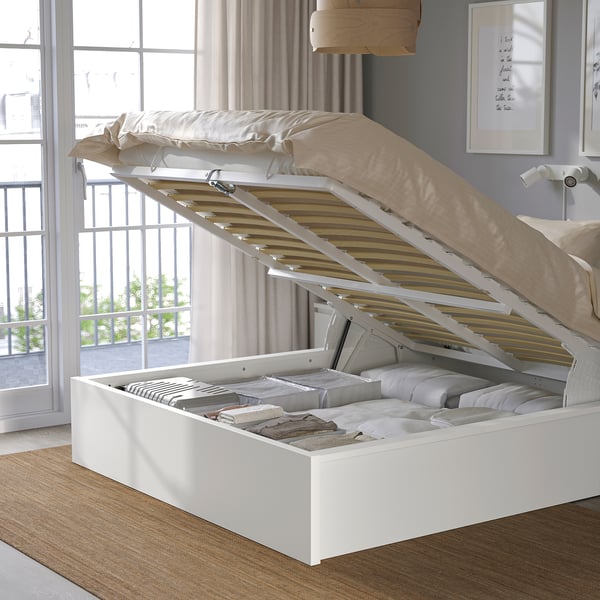 MALM Bed structure with container - white 180x200 cm ,